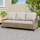 EAGLE PEAK Wicker Outdoor Patio Sofa Modern Rattan Patio Furniture Loveseat for Backyard Deck Porch Balcony, 3 Seat Couch, Brown/Gray EAGLE PEAK