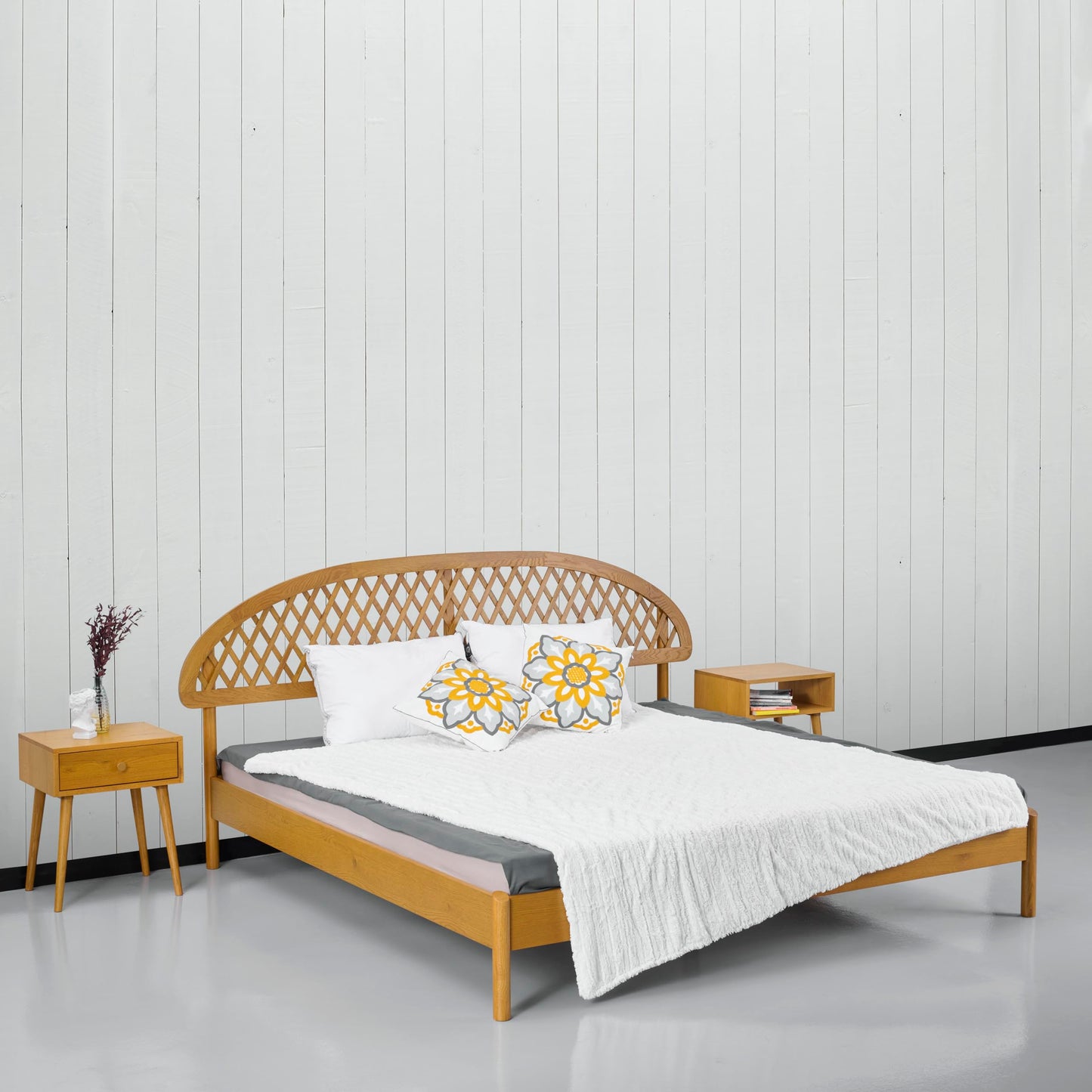 Elegant NTC Gem Solid Oak Bed Frame with Headboard and Silent Slats - WoodArtSupply