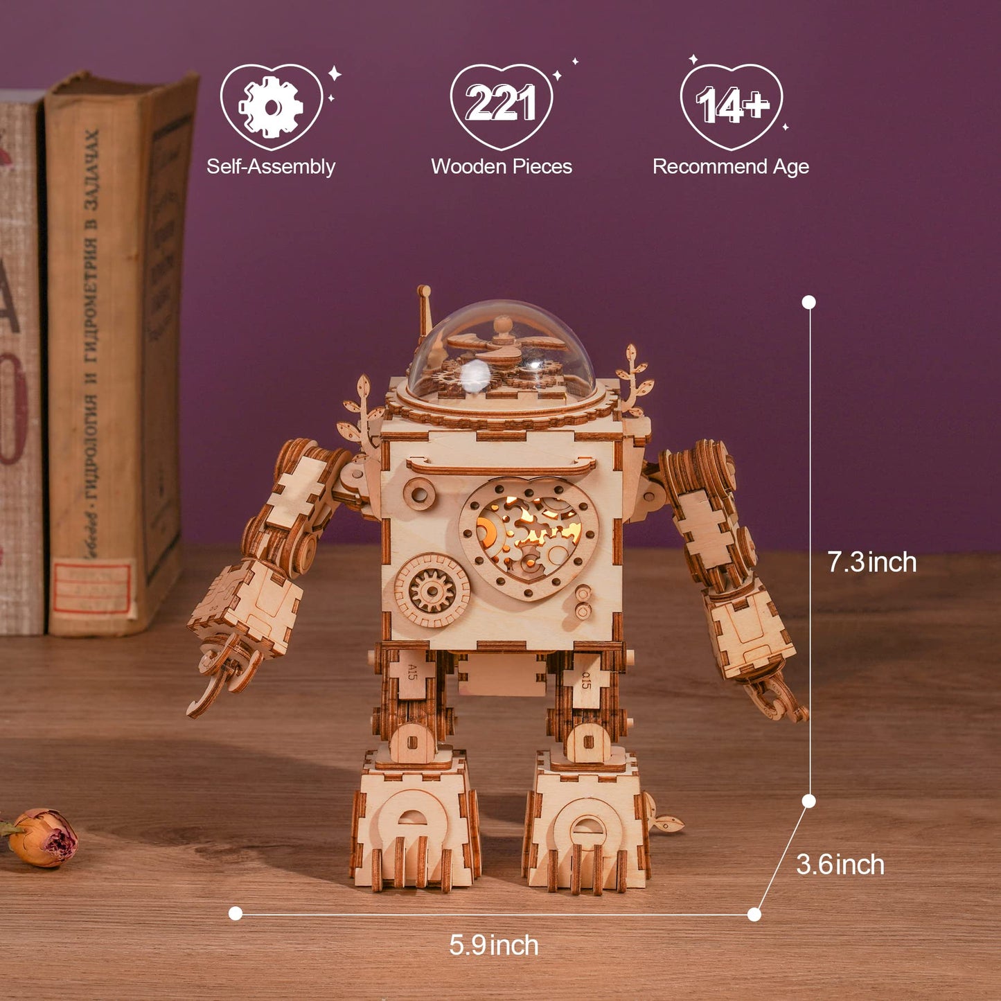 ROKR 3D Wooden Puzzles for Adults Steampunk Robot Figures Model Music Box DIY Toys Craft Hobbies for Men Gifts for Women Christmas/Birthday/Valentine's Day (AM601D) - WoodArtSupply