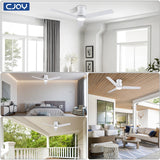 CJOY Ceiling Fan with Lights, 48 Inch Low Profile Ceiling Fans with Light and Remote, Reversible DC, Flush Mount, 3CCT，Dimmable, Modern Indoor/Outdoor Design for Bedroom, Living Room, Patio, Kitchen CJOY