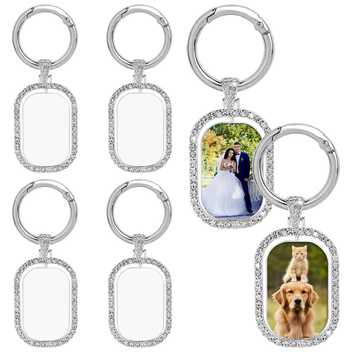 Framendino, 6 Pack Sublimation Blanks Metal Keychains Rhinestone Heat Transfer Square Rectangle Press Key Rings for Personalized DIY Crafts Photo Framendino