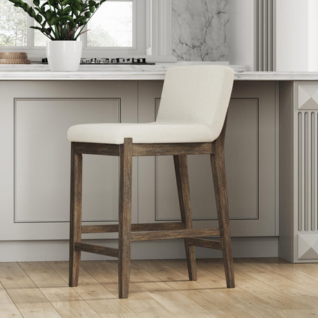 Nathan James Gracie Modern Counter Height Bar Stool with Back, Counter Stool Upholstered Chair with Natural Textured Linen and Brushed Wooden Legs, Cream Boucle/Dark Brown Nathan James