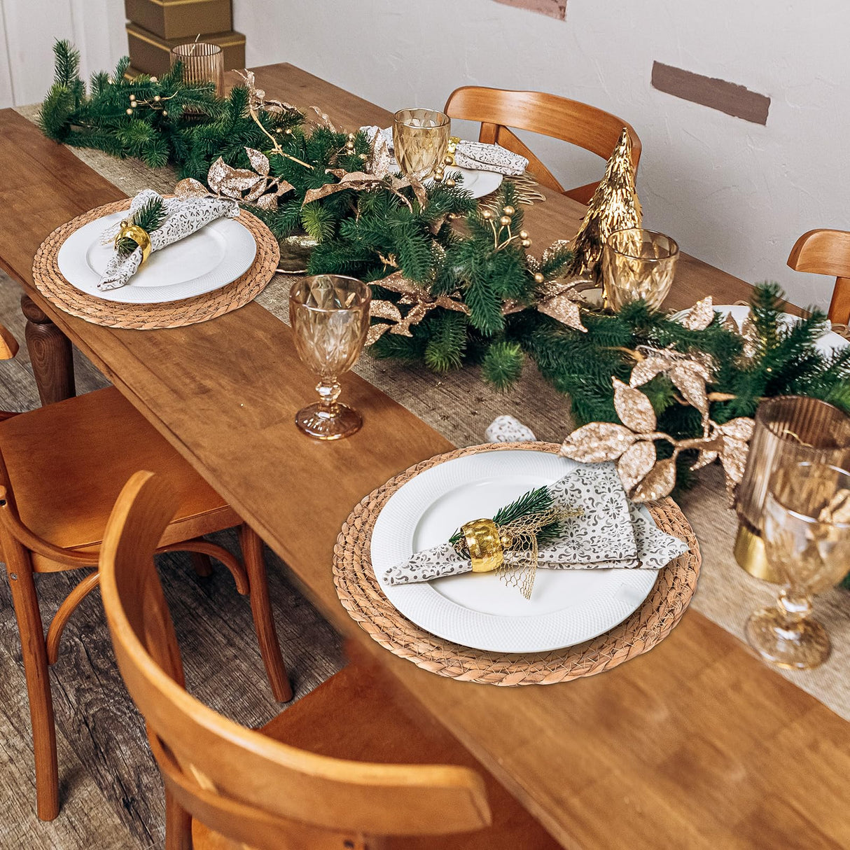 Round Woven Placemats Set of 6 | Handmade Natural Wicker Placemats for Holiday Wedding Home - Slip Heat Resistant Rattan Chargers for Dinner Plates (12 Inch) Rcrirth