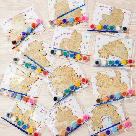 Winrayk 12 Sets Unicorn Party Favors Birthday Supplies Unicorn Craft Painting Kits for Girls, Unfinished Wood Crafts Gift Bag Card Paint Sets, Goodie Bag Stuffers Girls Birthday Party Favors Supplies Winrayk
