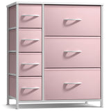 Sorbus Dresser with 7 Drawers - Furniture Storage Chest for Kid’s, Teens, Bedroom, Nursery, Playroom, Clothes, Toys - Steel Frame, Wood Top, Tie-dye Fabric Bins (7-Drawer, Pastel Pink) Sorbus