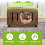 Curtainboro Cat Tree with Litter Box Enclosure, 60'' Wooden Cat House with Storage Shelf, Sisal Hammock, Condo and Play Ball, Hidden Kitty Litter Box Cabinet, Reversible Entrance Curtainboro