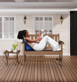 SERWALL Outdoor Bench, HDPE Outdoor Benches Weatherproof, 2-Person Garden Bench with 660 lbs Weight Capacity, Patio Benches for Outdoors, Garden, Porch, Backyard and Park, Brown SERWALL