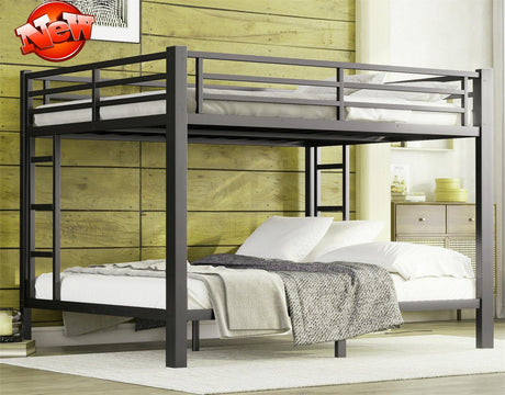TIHWOALL Latest Upgrade & Stronger Steel Bunk Bed Queen Over Queen Size Bunkbed, Thickened Metal More Stable Heavy Duty Safer Bunk Queen Bed Frame (Easier Assembly) TIHWOALL