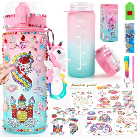 GirlsHome Decorate Your Own Water Bottle for Girls Age 4-6-8-10, Unicorn Toys for Girls Painting Crafts, Fun Arts and Crafts Kits 6-12 Year Old Toddler Girls Birthday Christmas Gifts Toys GirlsHome