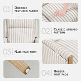 Lexicon Pushback Recliner Chair, Striped Textured Fabric Accent Armchair, Push Back Recliner, Nailhead Trim, Solid Wood Legs, Easy Assembly for Living Room/Office/Apartment, White/Grey Lexicon