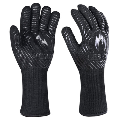 GEEKHOM BBQ Grill Gloves,1472℉ Heat Resistant Oven Gloves, EN407 Certified 13 Inch Flexible Barbecue Mitts Good Grip for Smoker, Baking, Cooking, Fire Pit, Black