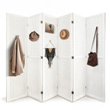 Grungis 6 Panel Room Divider with Pegboard Display 5.6FT Wood PegBoard Room Dividers, Folding Privacy Screens Portable Freestanding Partition Wall Divider for Art Shows & Room Separation, White Grungis