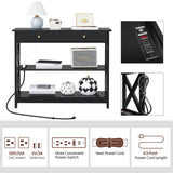 Yaheetech TV Stand with Power Outlet, Entertainment Center with Drawer, 39.5" Media Console Table for TV up to 45 inch with 2 Open Shelves for Bedroom, Living Room, Entryway, Black Yaheetech