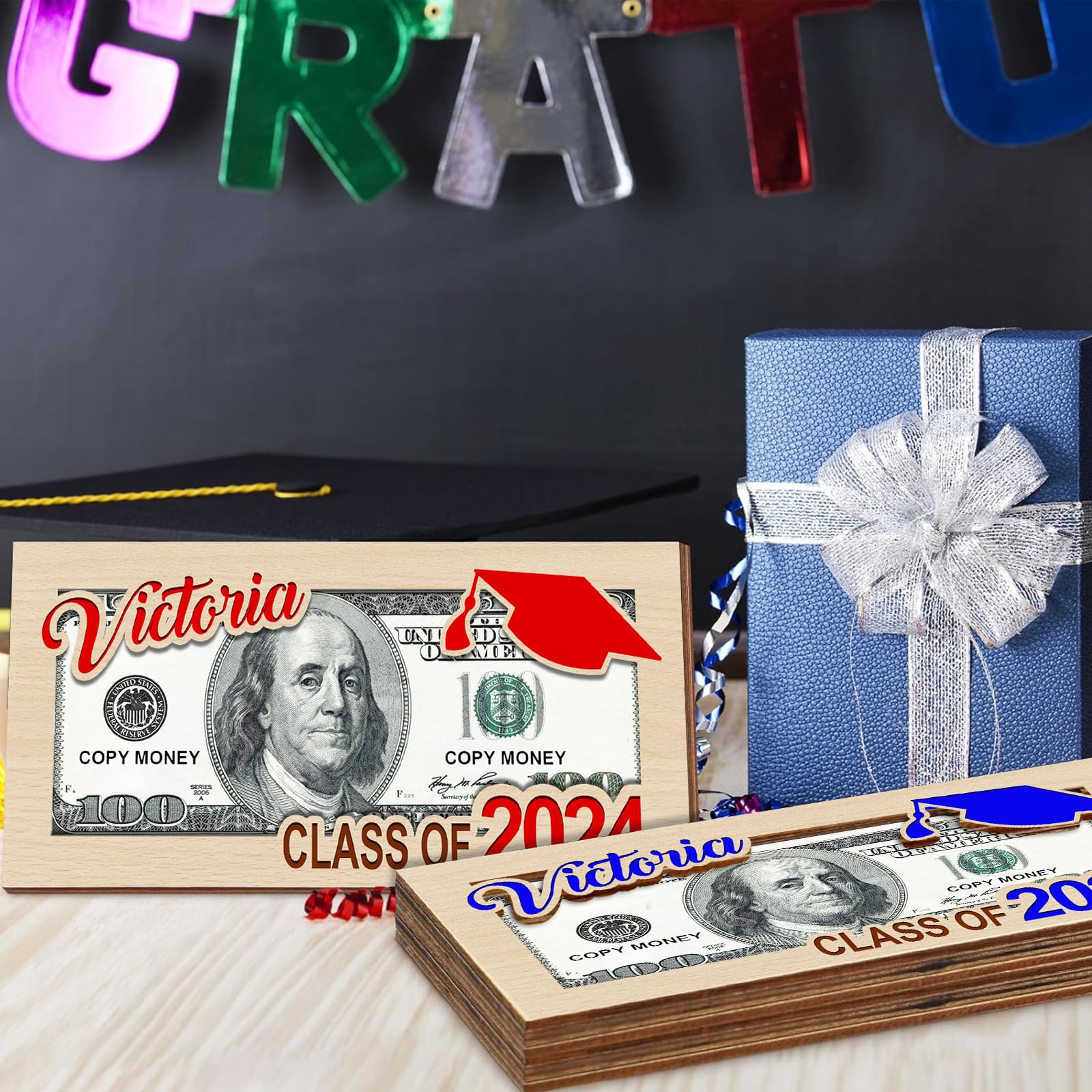 Personalized Graduation Gifts Money Holder, Class of 2024 Senior, Custom Wooden Graduation Card Box Cash Holder, Money Gift Holder, College Graduation Gift - WoodArtSupply