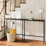 SONGXIN 63" Console Table,Modern Narrow Long Sofa Table Behind Couch,Skinny Entry Table with Black Metal Frame for Living Room, Hallway,Classic Black SONGXIN