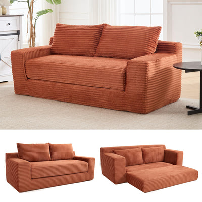 KIVENJAJA 70.87" Boneless Loveseat Sofa, Modern 2-in-1 Convertible Sleeper Sofa, Comfy Cloud Loveseat Couch, Corduroy Small Boneless Couches for Living Room Small Space, Bedroom, Orange