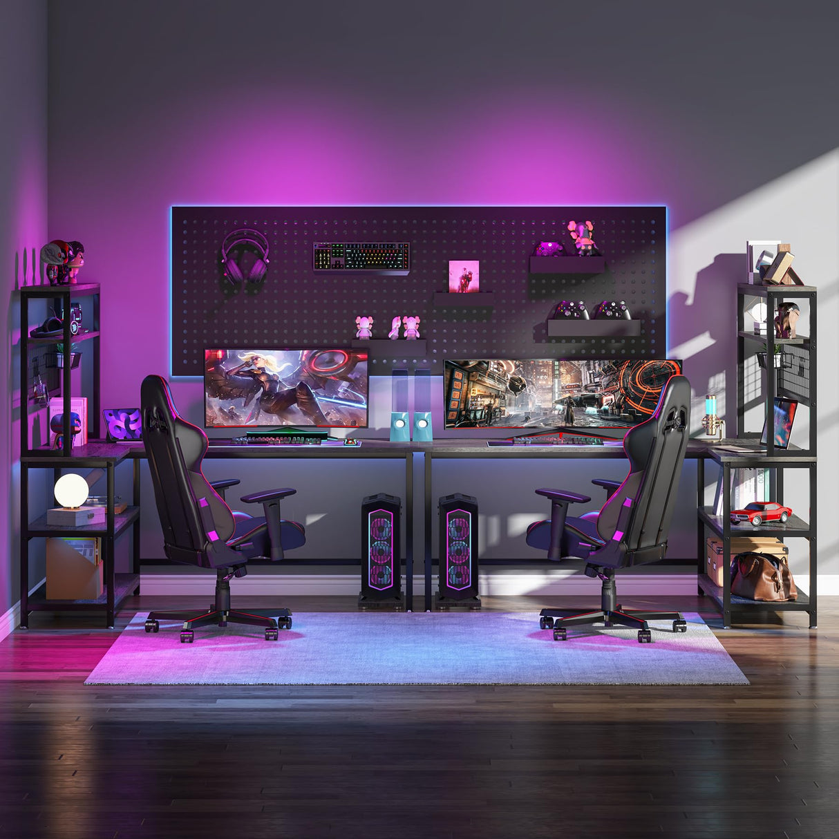 Tribesigns 55" Grey L-Shaped Computer Desk with Wireless Charging and 5 Storage Shelves Tribesigns