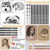 GETHPEN Sketch Pencils for Drawing,34 Pcs,Graphite Pencil (14B-4H), Charcoal Pencil,With Graphite Sticks, Erasers and Sharpener, Art Pencils for Sketching,Artist Set for Beginners and Professionals GETHPEN