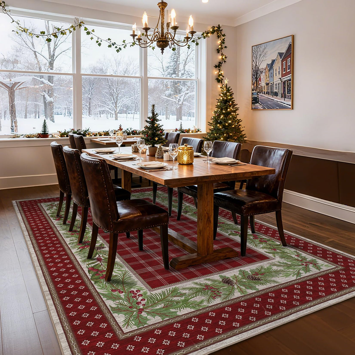 GarveeHome 5x7 Christmas Area Rug for Living Room: Machine Washable Christmas Area Rugs for Bedroom with Non-Slip Backing, Living Room Washable Carpet, Soft Low Pile Non-Slip Bedroom Carpet 5*7 ft Red GarveeHome