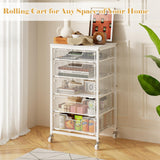 Sbanmao Utility Cart with 5 Drawers, Rolling Storage Cart with Wooden Tabletop and Lockable Wheels, Storage Drawer Cart Craft Cart for Bedroom, Classroom, Home, Office, White Sbanmao