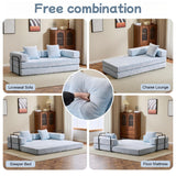 Trygoal Convertible Floor Sofa Bed, Foldable Mattress Cloud Couch with Pillow Back & Armrest, Chenille Sleeper Sofa Bed with Fixed-Shape Frame, Compressed Couch for Living Room Bedroom, Light Blue Trygoal