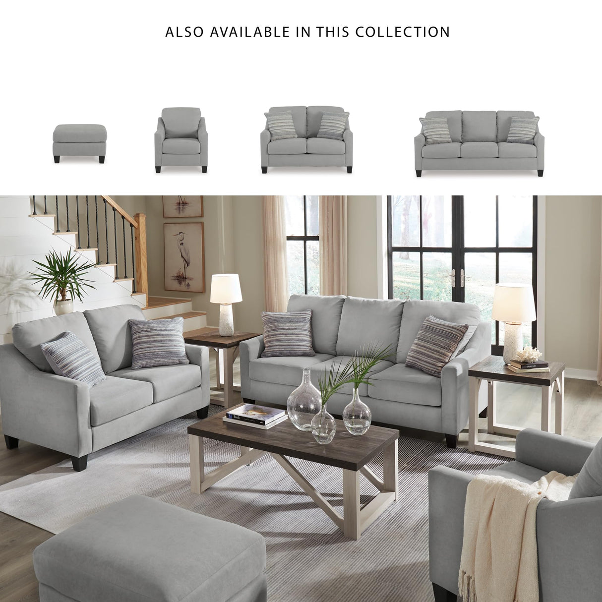 Signature Design by Ashley Adlai Casual 2-in-1 Queen Sofa Sleeper with Folding Memory Foam Mattress and 2 Toss Pillows, Light Gray Signature Design by Ashley