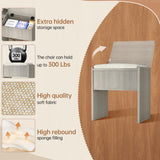 Greenvelly Vanity Desk with Mirror and Lights,Farmhouse Vanity Mirror with Lights Desk and Chair,3 Lighting Modes, Dressing Table with Drawers, Vanity Table Set for Women, Girls(Grey) Greenvelly