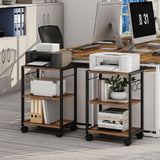 MAHANCRIS Printer Stand, 3-Tier Under Desk Printer Cart with Storage Shelf, Heavy Duty Printer Table with Wheels for Home and Office, Printer Shelf with 2 Hooks, Small Spaces, Rustic Brown PTHR4001Z MAHANCRIS