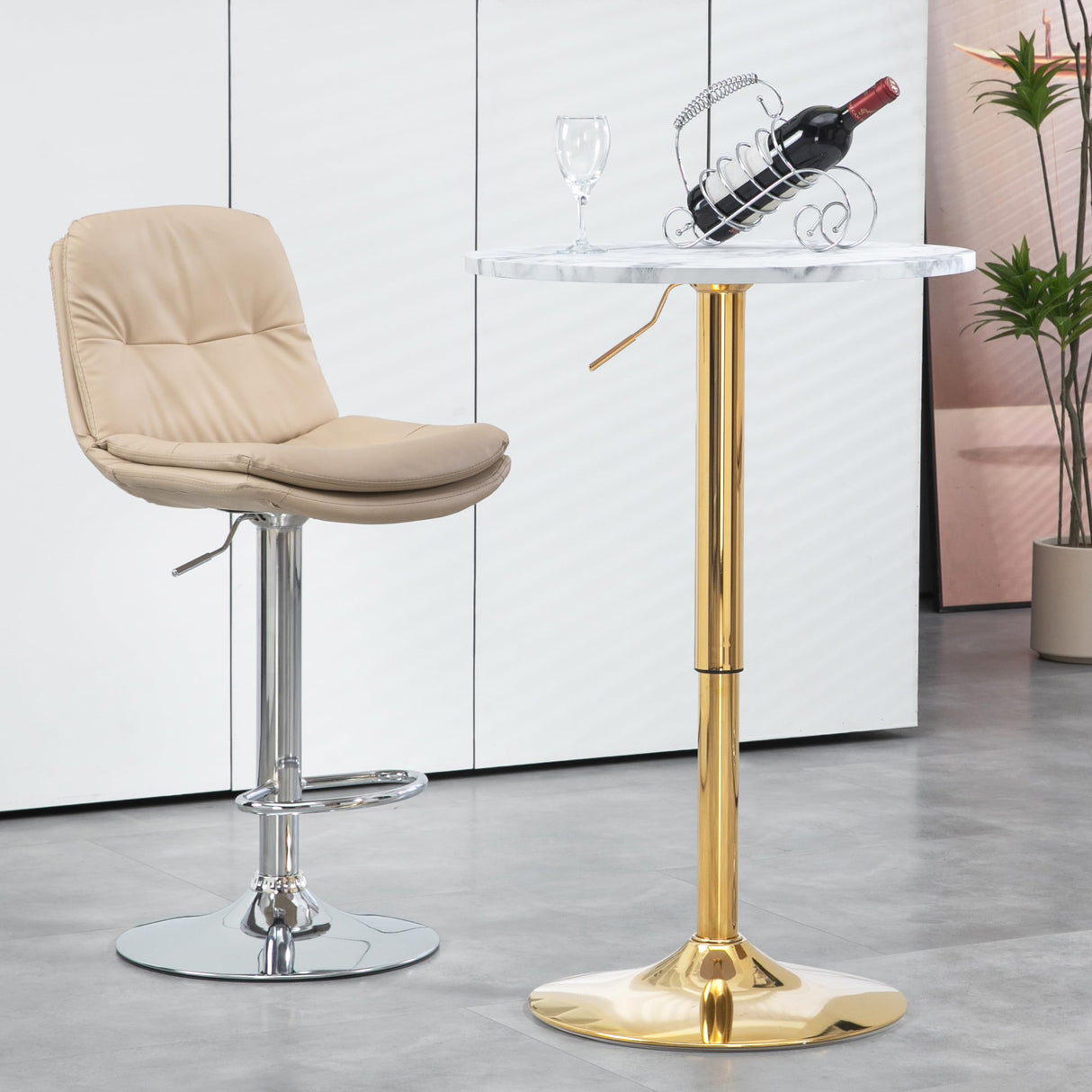 Finnhomy 24'' Round Cocktail Bar Table with Metal Base, Tall Bistro Pub Table, Adjustable 27.9''-35.4'' Counter Bar Height for Kitchen, Dining Room, Living Room, Easy Assembly, Gold Finnhomy