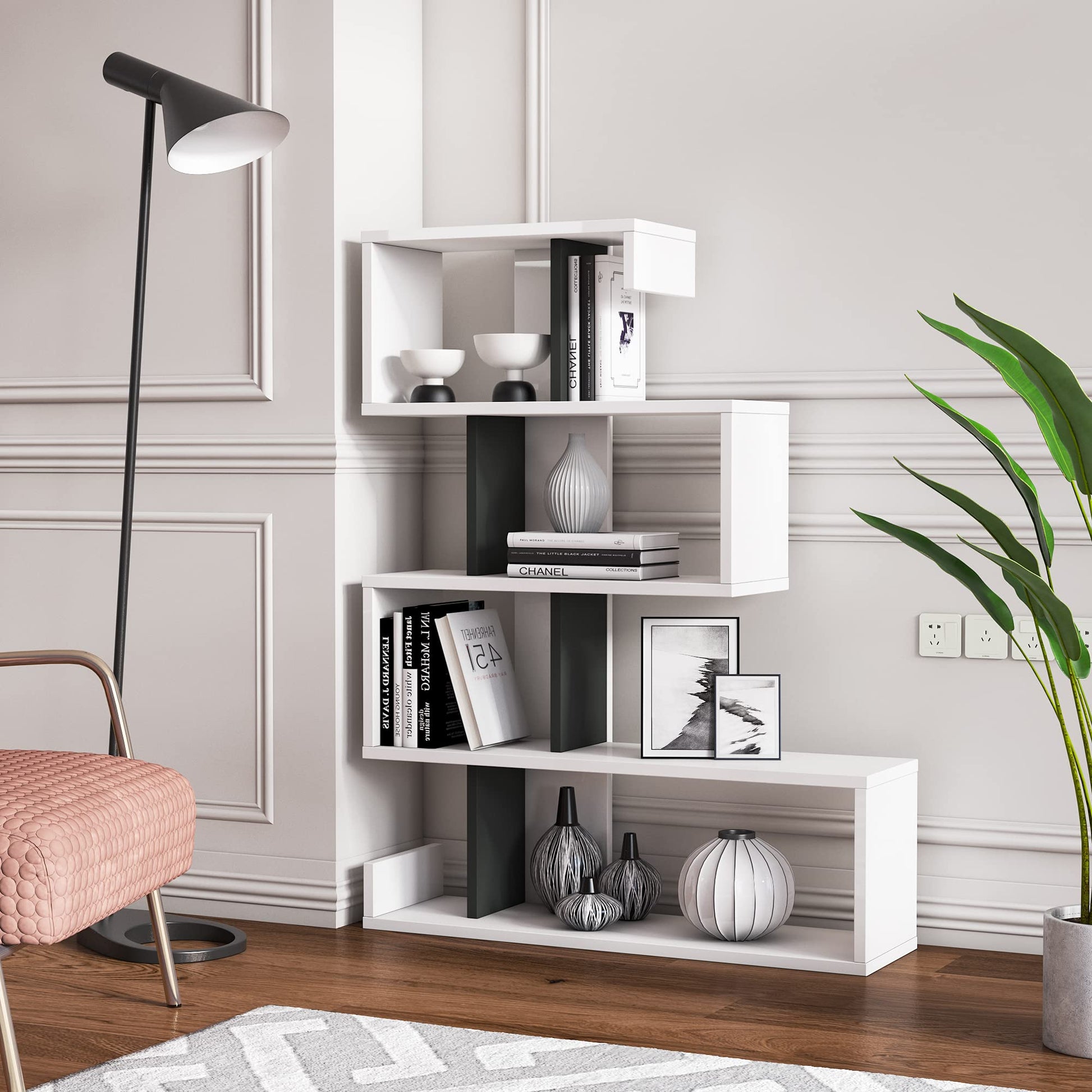 MinimaDecor Longway Modern White & Anthracite Multifunctional Bookcase - WoodArtSupply