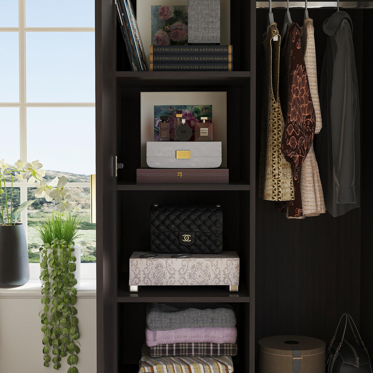 AIEGLE 2 Doors Wardrobe Armoire with Mirror, Mirrored Armoire Wardrobe Closet with 2 Drawers, Shelves & Hanging Rod, Bedroom Wooden Clothes Organizer, Dark Brown (31.5" W x 18.9" D x 72" H) AIEGLE