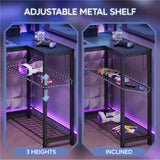 Bestier Gaming Desk with Power Outlet, 71.5 inch LED Computer Desk with Monitor Stand, L Shaped Large Desk with Metal Shelf, Cup Holder & Headset Hooks, Corner Desk for Bedroom 3D Carbon Fiber Bestier