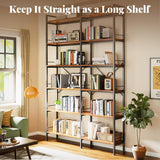 Huuger 6 Tier Bookshelf, L Shaped Corner Bookshelf with Open Shelves, 49.4 Inch Straight Wide Bookcase with Metal Frame and Wooden Board, Adjustable Feet, Rustic Brown Huuger