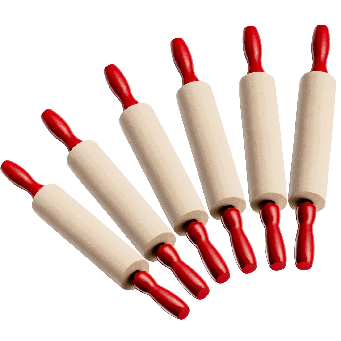 Mini Rolling Pin 7.5 Inch Kids Rolling Pin - (Pack of 6) Set for Play Dough Accessories Small Rolling Pin for Dough - Wood Kids Rolling Pins with Handles for Foods, Accessories