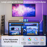 Bestier LED Tall Entertainment Center, 55 inch TV Stand for 55/60/65 inch TV, Gaming TV Cabinet with Storage for PS5 Xbox, Adjustable Shelf Media TV Console for Living Room Bedroom, Black Marble Bestier