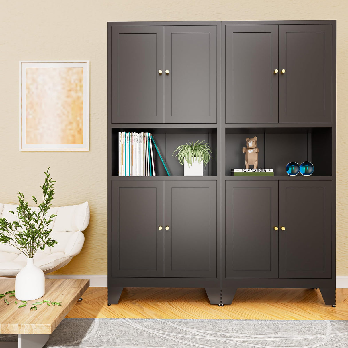 Boegica 69" Tall Modern Kitchen Pantry,Metal Storage Cabinet with Adjustable Shelves,Pantry Storage Cabinet with 6-Tier,Freestanding Cupboard for Kitchen,Dining Room,Living Room,Bathroom,Black Boegica