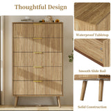 LYNSOM Fluted 5 Drawers Dresser, 45" Tall Modern Chest of Drawers with Metal Handle and Curved Profile Design, Wood Drawer Organizer for Bedroom, Living Room, Hallway, Entryway, Natural Oak LYNSOM