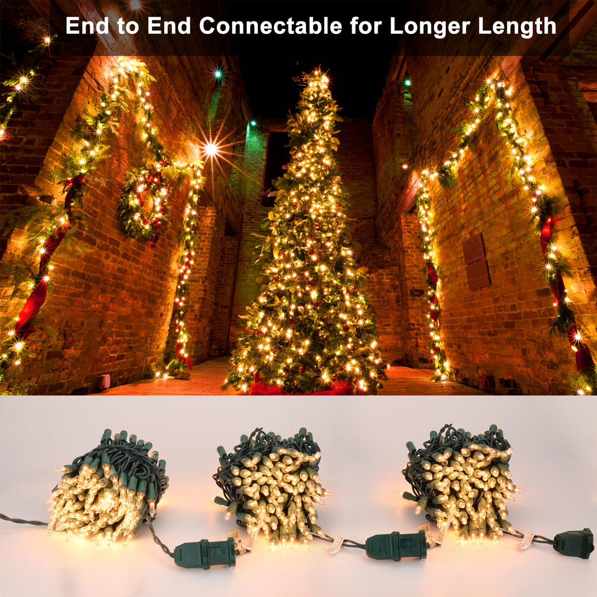 BrizLabs Clear Christmas Lights Outdoor 300 Count 69.6ft Incandescent Christmas Lights Connectable Warm White String Lights UL Certified Xmas Mini Lights Green Wire for Indoor Tree Holiday Party Decor BrizLabs