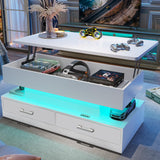 SEDETA 40" Lift Top Coffee Table, Coffee Tables with Storage for Living Room, Small Coffee Table with 2 Drawers & LED Light for Dining Reception Room, White SEDETA