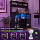 Wine Bar Cabinet with Led Light, Coffee Bar Cabinet with Power Outlet,Kitchen Buffet Sideboard with Storage, 6 Hooks,9 Wink Racks and Adjustable Shelf, for Home and Kitchen Dining Living Room Mochalight