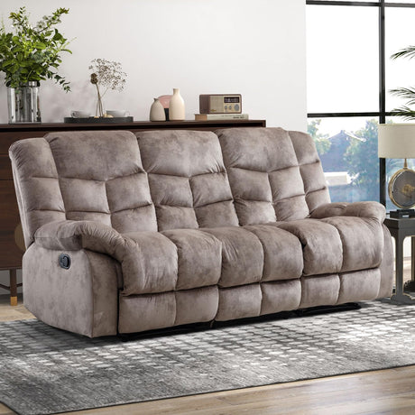 CANMOV Manual Reclining Sofa, 3 Seat Recliner Sofa with Armrest and Overstuffed Backrest, Couch Set for Living Room, Bedroom, Office, Light Brown CANMOV