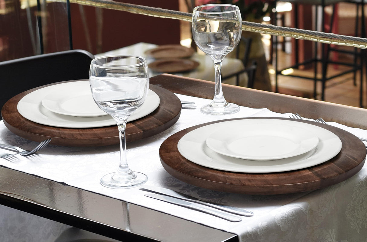 Alpha Living Home Farmhouse Wood Charger Plate,Wood Charger Plate Sets,Wood Chargers for Dinner Plates,Wood Placemats,Chargers for Dinner Plates,13 inch Wood Charger Plate - Pack of 2 - Walnut Alpha Living Home