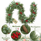 Waipfaru Christmas Decorations, 5.9FT Christmas Garland with Lights, Prelit Lighted Christmas Greenery Cedar Garland Cypress for Home Table Mantel Stair Railing Indoor Outdoor Xmas Decor Waipfaru