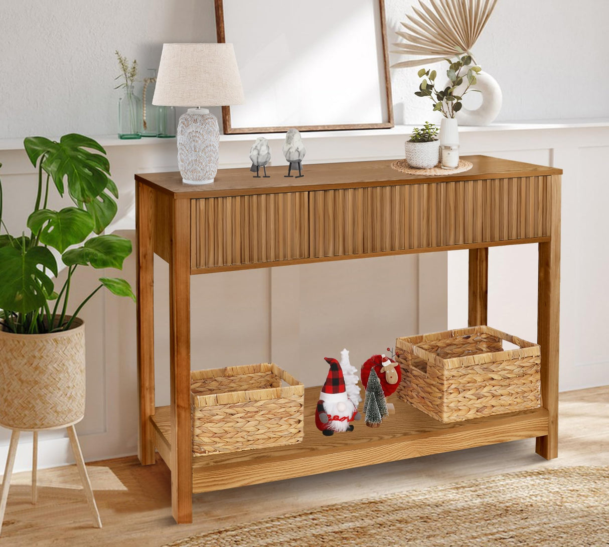 Long Console Table with Storage, Fluted Entryway Table, Slim Sofa Table Behind Couch Entry Table, Narrow Wood Hallway Table, Modern Living Room Couch Table, Black Foyer Entrance Table ZYBT