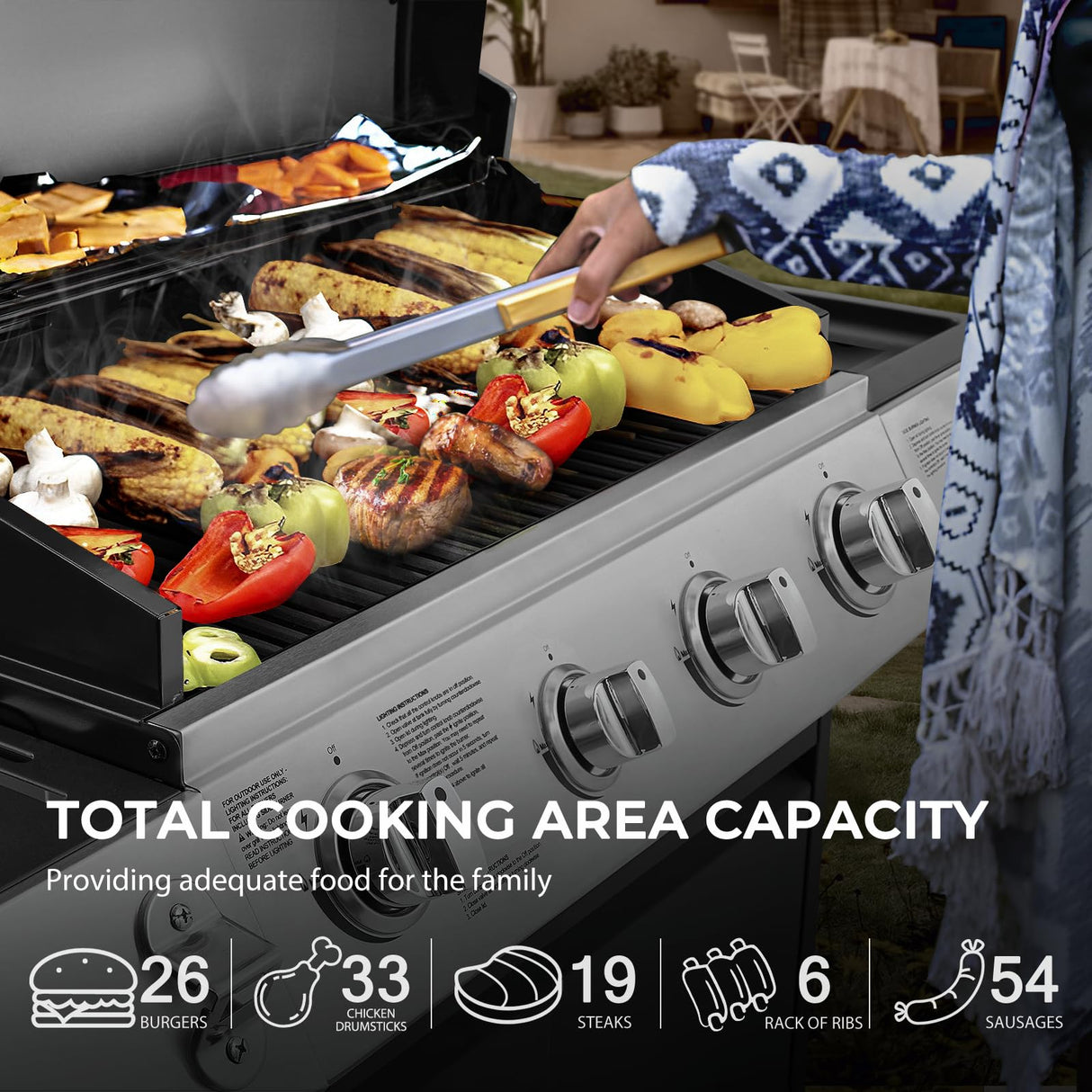 Lyromix Large Propane Grill with 4-Burners and Side Burner, Outdoor Gas BBQ Grill with Porcelain-Enameled Cast Iron Grates, 517 SQ.in. Cooking Area, 49200 BTU Lyromix