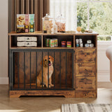 GarveeLife 48 Inch Dog Crate Furniture, Farmhouse Dog Kennel with Dog Bowl & Storage Drawers, Heavy Duty Pet Crate Table for Medium Small Dogs for Living Room, Entryway, Retro Brown GarveeLife