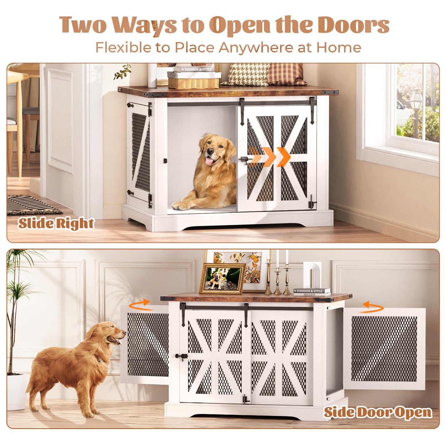 VOPEAK Farmhouse Dog Crate Furniture, Heavy Duty Large Dog Crate for Medium Large Dogs, XL Dog Crate Dog Kennel Indoor with Double Doors, Chew Resistant End Table for Bedroom Living Room, Whi - WoodArtSupply