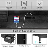 Welfuturer Black Dresser with Charging Station and LED Lights 13 Drawers Dressers for Bedroom Long Dressers & Chests of Drawers for Living Room Hallway Entryway Closets Sturdy Frame Wood Top Welfuturer