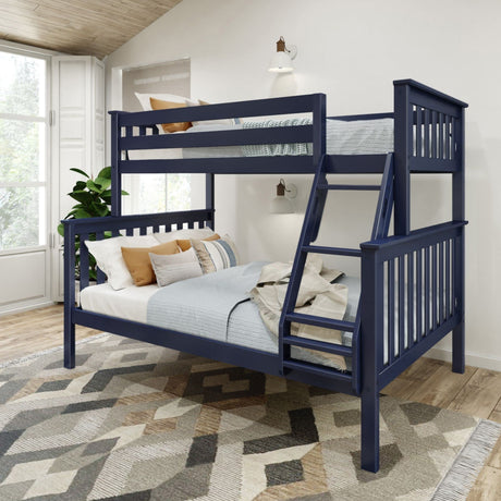 Plank+Beam Classic Wooden Bunk Bed Twin Over Full Size, Platform Bed Frame with Bunk Bed Ladder and Wood Slats for Adult, Space Saving Bed, Easy to Assemble, No Box Spring Needed, Blue Plank+Beam