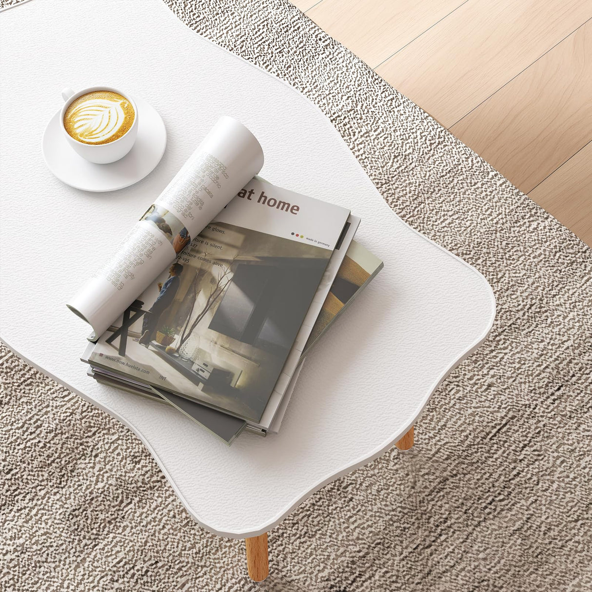 Funecy Cookie Coffee Table Low Table with 4 Solid Wood Sturdy Legs, Floor Table Desk for Sitting on The Floor, Storage and Living Room Furniture (White) Funecy